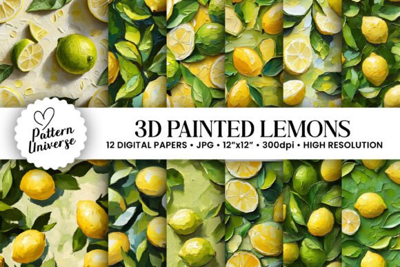 3D Impasto Paint Lemons Seamless Pattern: A Versatile Design for Creative Projects