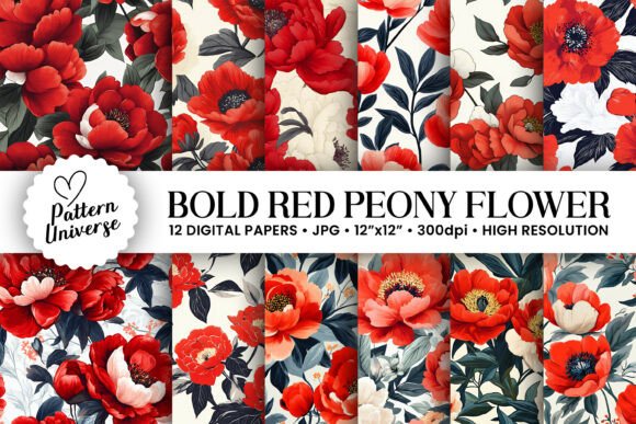 Bold Red Peony Flowers Seamless Pattern: A Versatile Design for Modern Creativity