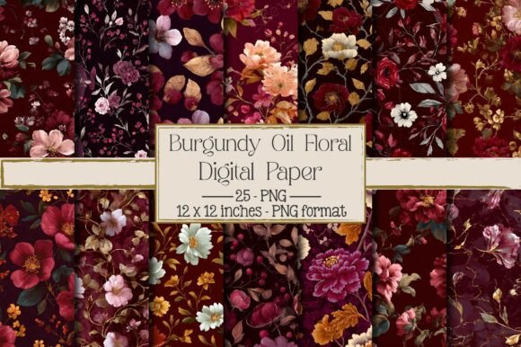 Burgundy Oil Floral Digital Paper: A Versatile Design Solution for Creative Projects