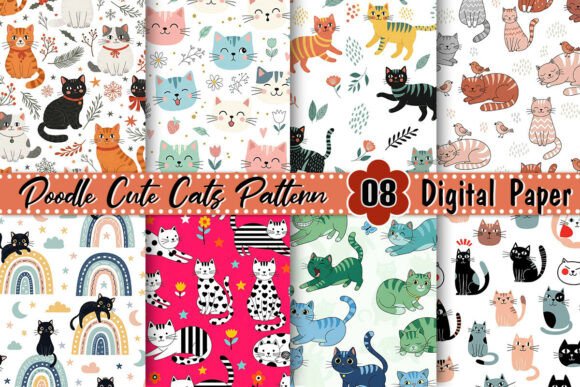 Doodle Cute Cats Pattern