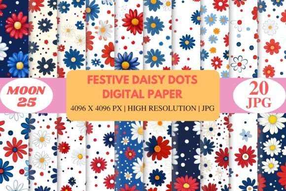 Festive Daisy Dots Digital Paper