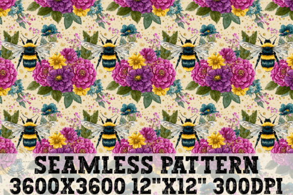 Flowers Bees Seamless Pattern