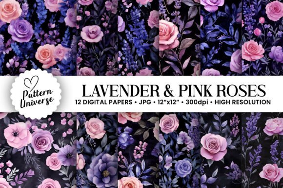 Lavender and Pink Roses Digital Papers