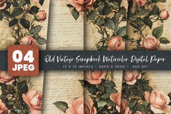 Old Vintage Scrapbook Watercolor Digital