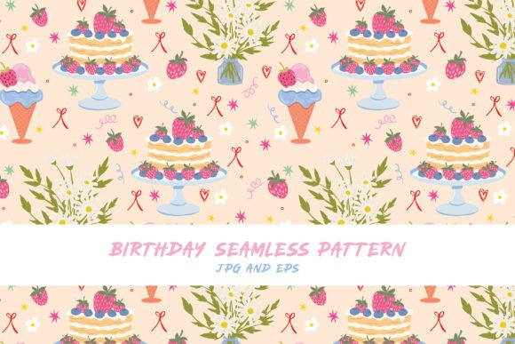 Seamless Birthday Party Vector Pattern: A Cute Girly Summer Background for Creative Projects