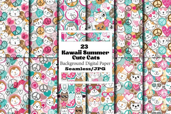 Seamless Pattern Kawaii Summer Cute Cats: A Versatile Creative Asset