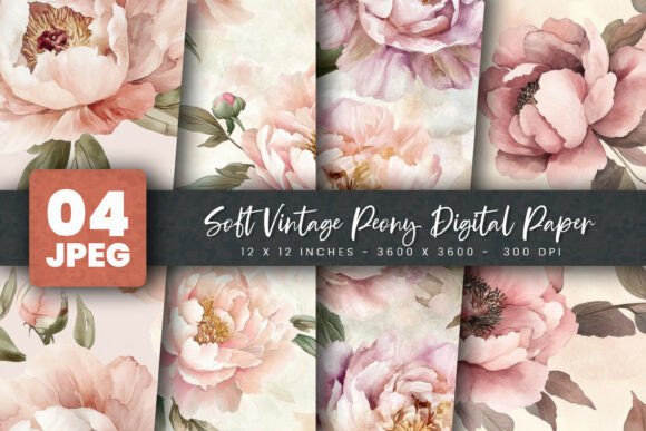 Soft Vintage Peony Digital Paper
