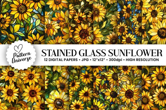 Stained Glass Sunflowers Digital Papers