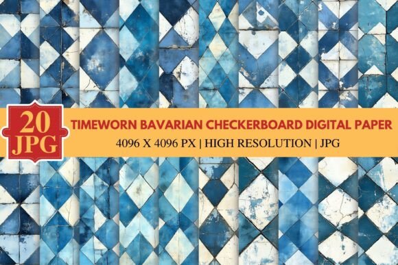Timeworn Bavarian Checkerboard Digital Paper: A Rustic Touch for Creative Projects