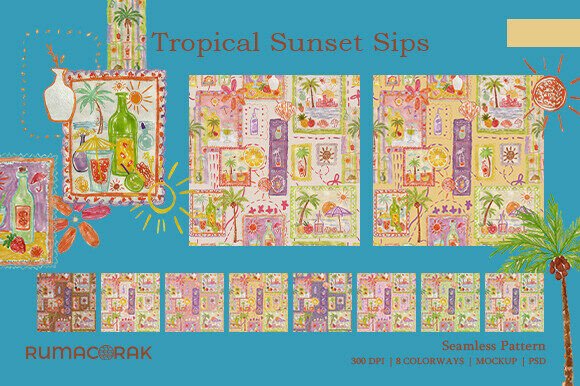 Tropical Sunset Sips: A Vibrant Pattern for Summer Inspiration
